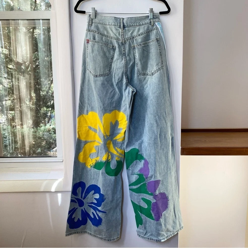 New Urban Outfitters BDG 90s Skater Baggy Jeans Denim Race Track Stripe 26